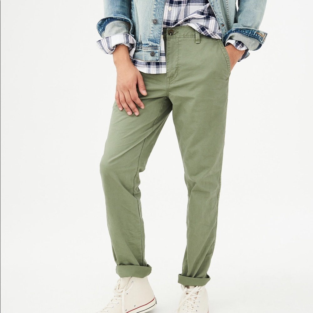 A pair of Green Slim Straight Chinos from the brand Aéropostale.